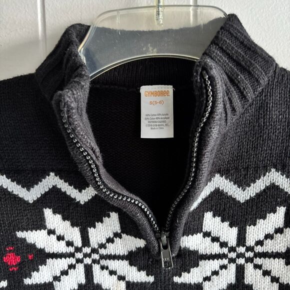 Gymboree Boys S 5/6 Black Holiday Snowflake Zipper Collar Knit Pullover SweaterD - Picture 4 of 6